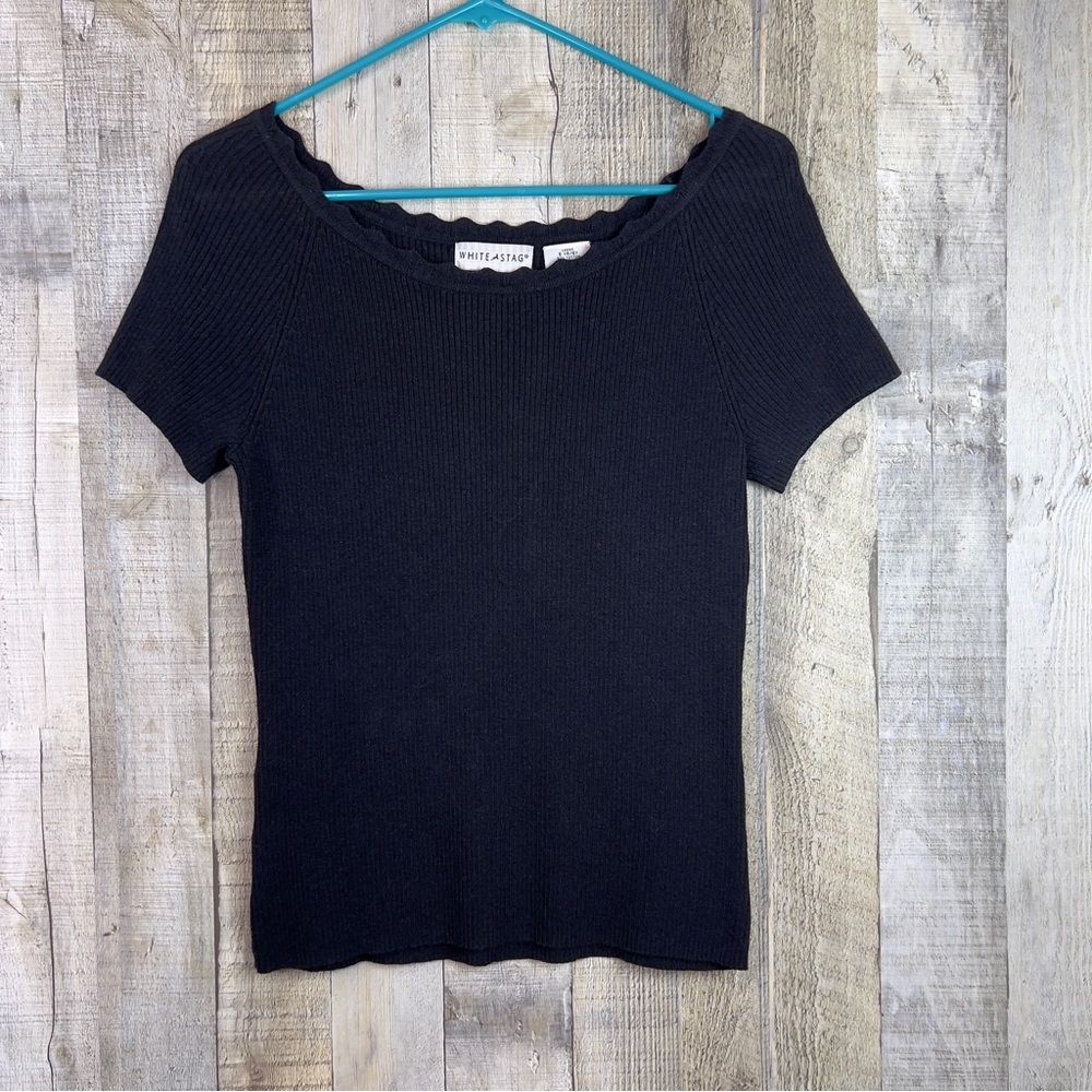 White Stag Size Small (4-6)Short Sleeve Scallop Neck Ribbed Cotton Blend…